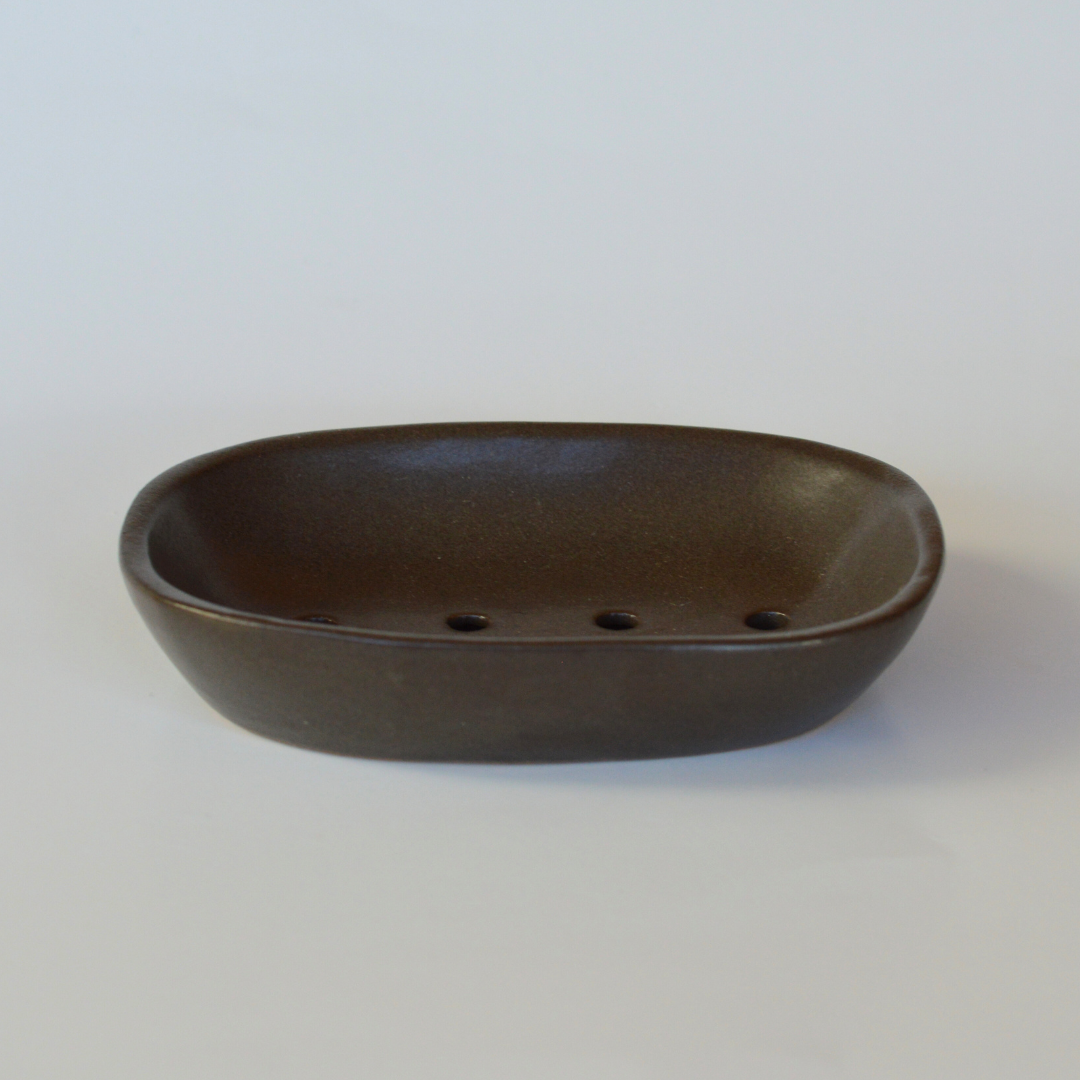 Fair Trade Ceramic Stoneware Soap Dish: Charcoal Brown